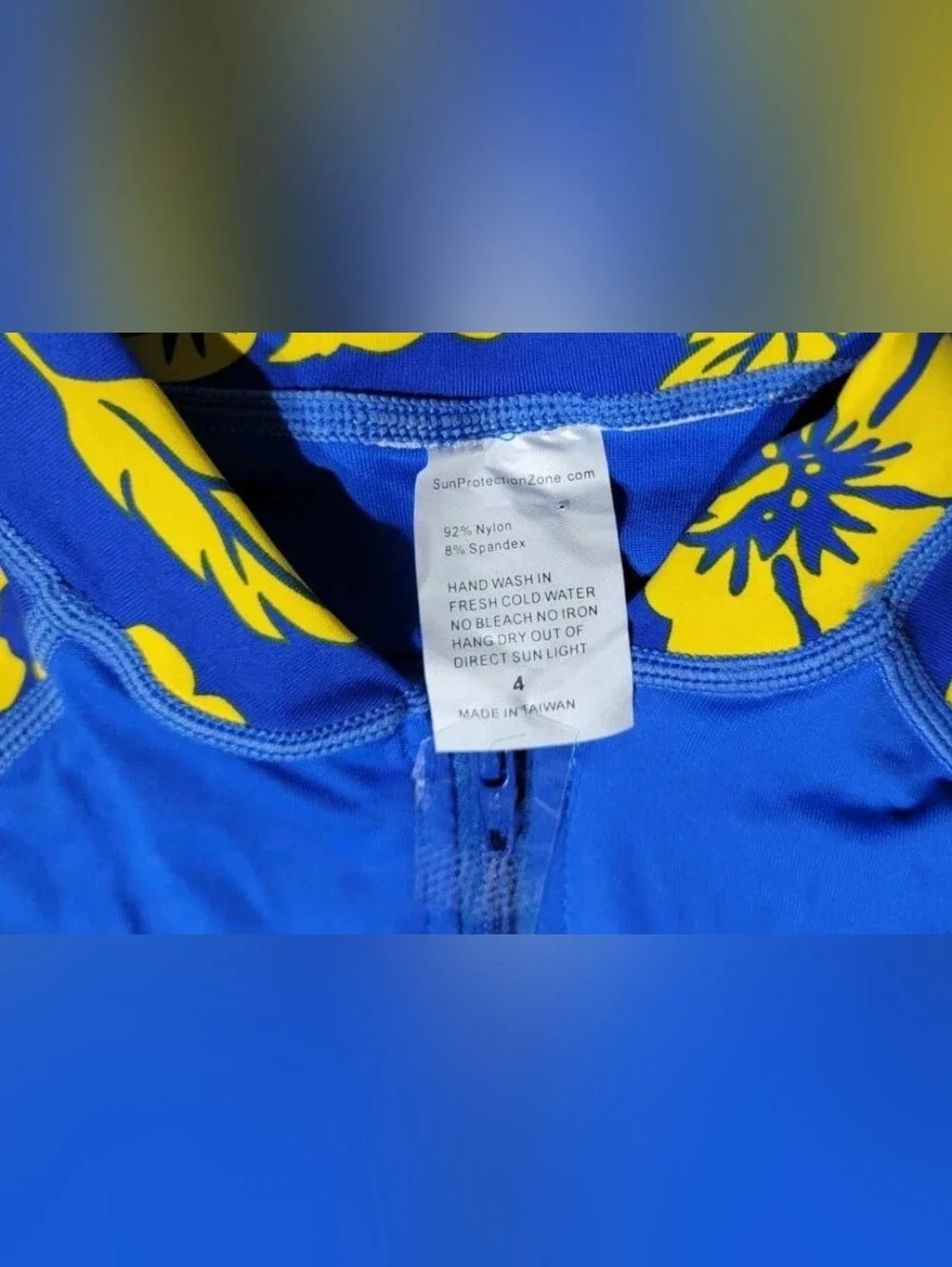 SunProtectionZone Water Sport SwimSuit RashGuard 4 Blue Yellow Hibiscus UPF 50+